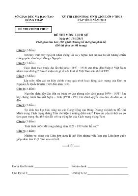 Đề thi môn lịch sử thời gian làm bài 150 phút (không kể thời gian phát đề)
